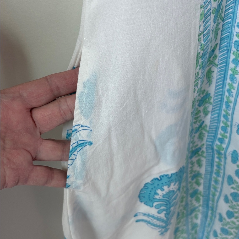 Isla Payal Block Print Sleeveless Dress in Blue White Lined Cotton Boho Size S - Picture 5 of 10